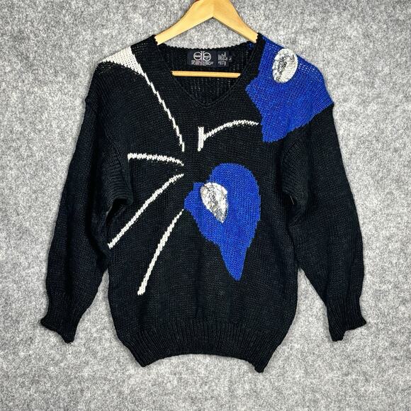 VTG David Brett Maximalist Linen Blend Sequin Sweater Womens L Bold 80s 90s Glam - Picture 1 of 7